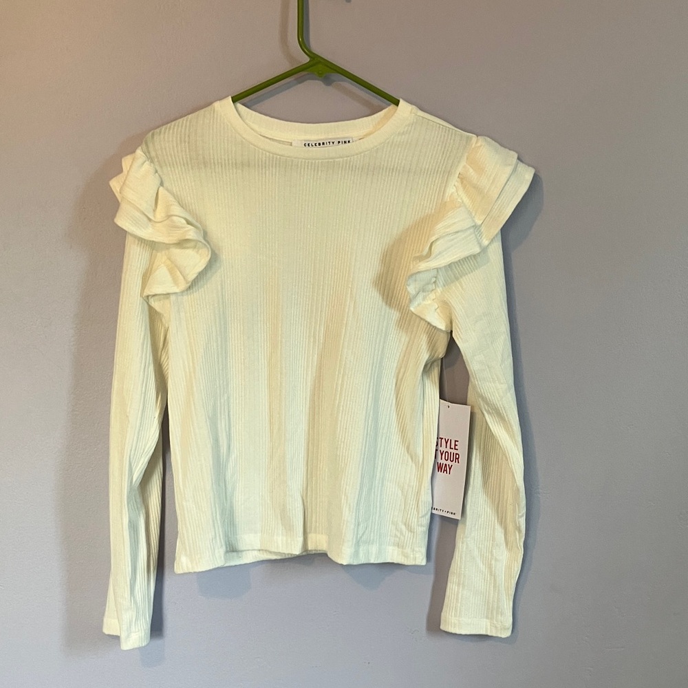 🆕 celebrity pink  cream long sleeve ruffle sweater Sz Xl